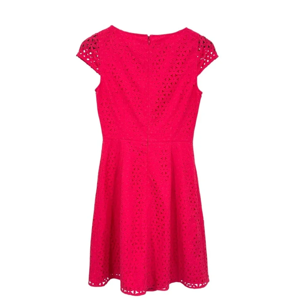 J.CREW Fit & Flare Dress Hot‎ Pink Laser Cut Floral Cap Sleeve Women's Size 00